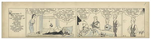 Chic Young Hand-Drawn ''Blondie'' Comic Strip From 1932 Titled ''The Spider and the Fly'' -- Blondie & Dagwood's Wedding Is Called Off
